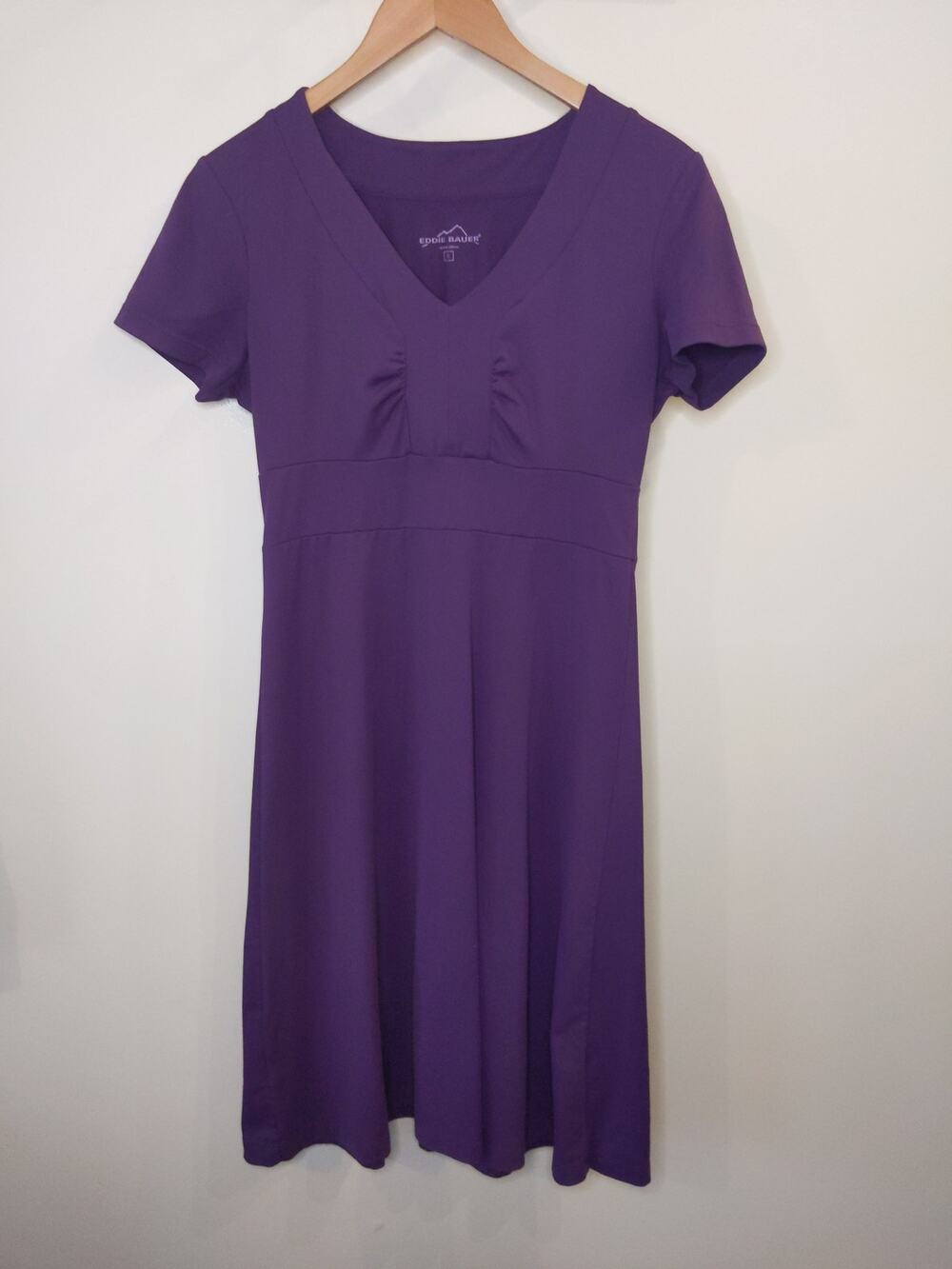 Eddie Bauer Travex Purple Empire Waist Travel Dress V-Neck Small AS-IS